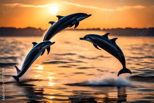 dolphin jumping at sunset © qaiser