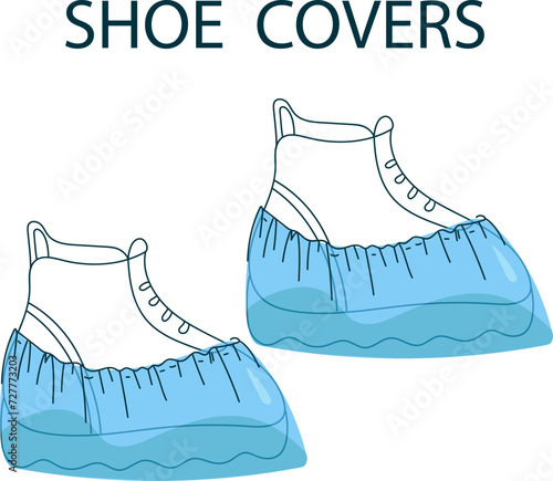 Shoe covers icon set. Protective foot  medical covers. Medical footwear icon collection. Shoe clean set vector doodle line art flat cartoon illustration.