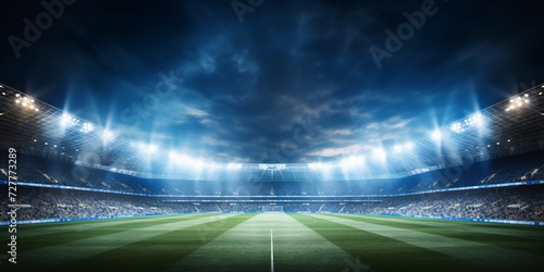 Illuminate nighttime scene with brightly lit stadium for soccer matches. © ckybe