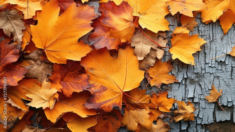 Artistic background with autumn leaves, Top view. Generative AI.