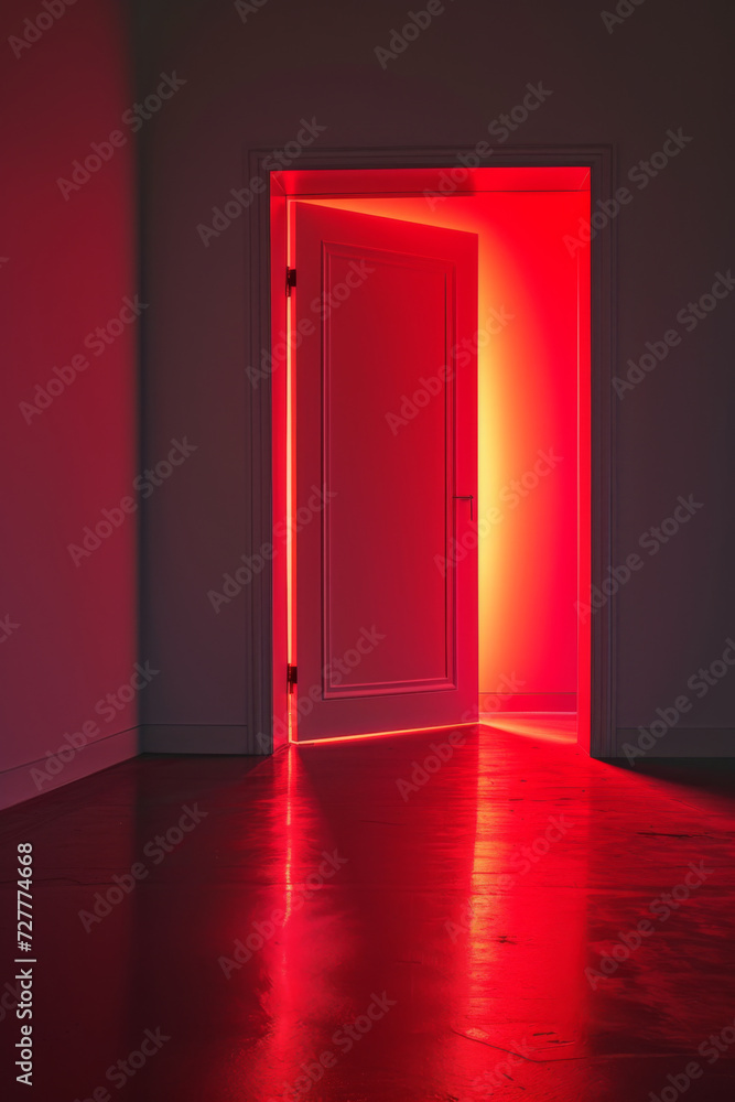 A red door with light coming through. A red door with light coming through.