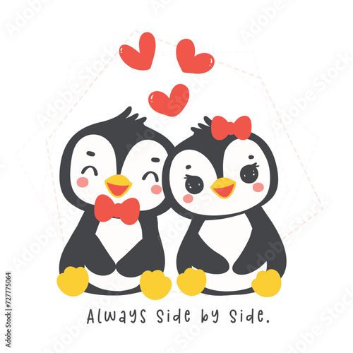 penguin cartoon valentine couple illustration