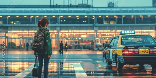 A visitor awaits a cab outside Tokyo airport in Japan. photo