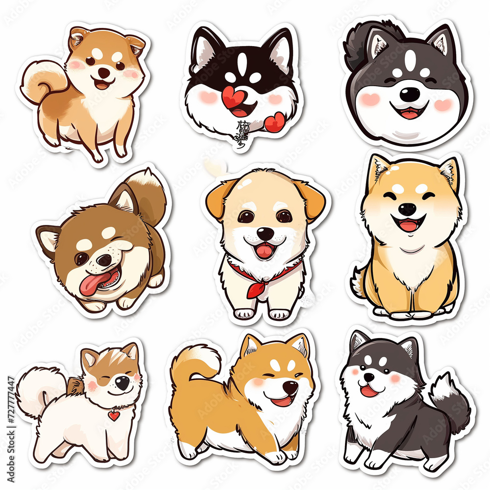 Japanesse style dog sticker pack Generative AI Japanesse style dog sticker pack Generative AI
