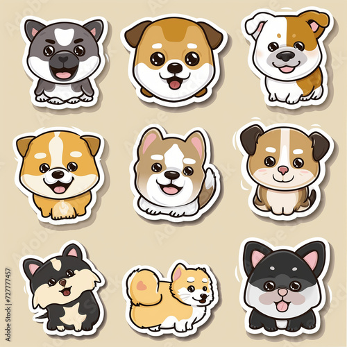 Japanesse style dog sticker pack Generative AI photo