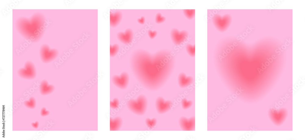Pink poster y2k with blurry hearts. Trendy Aesthetic background for valentine's day.