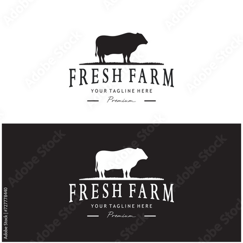 vintage organic animal farm logo premium retro  silhouette for business, livestock, labels and badges.