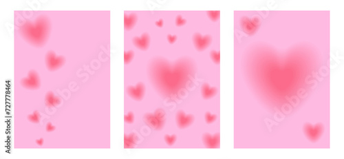 Pink poster y2k with blurry hearts. Trendy Aesthetic background for valentine's day.