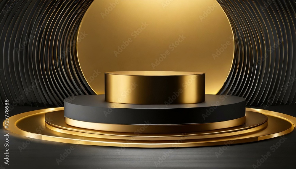 Elegant Opulence: 3D Black and Gold Podium for a Luxurious Product Line Showcase Elegant Opulence: 3D Black and Gold Podium for a Luxurious Product Line Showcase