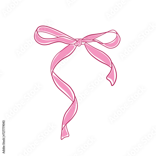 Hand drawn pink bow of coquette soft style. Cute pink ribbon bow vector	
