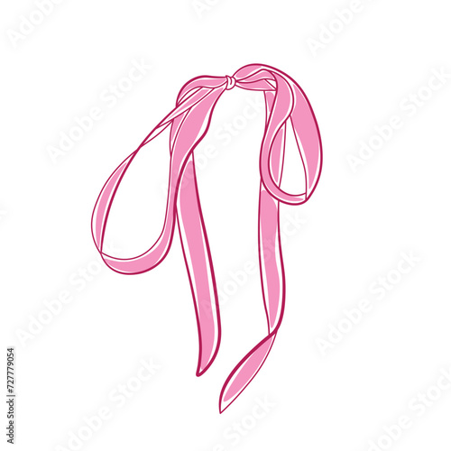 Hand drawn pink bow of coquette soft style. Cute pink ribbon bow vector 