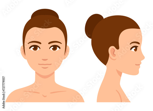 Female face and head profile cartoon template