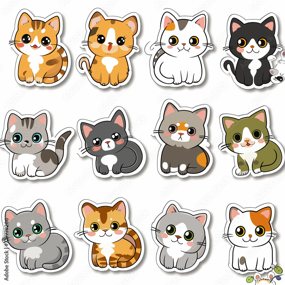 Cute cat Sticker pack  inspire by Japanse Cartoon Generative AI