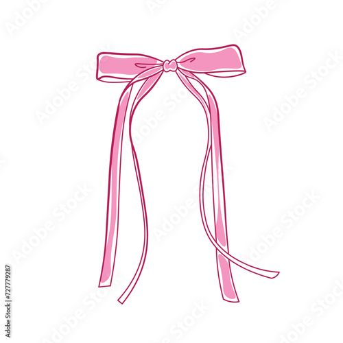 Hand drawn pink bow of coquette soft style. Cute pink ribbon bow vector	
