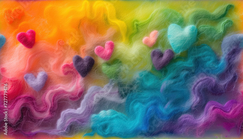 abstract fleece felted hearts on a wavy background photo