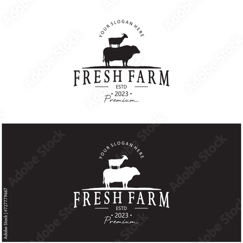 vintage organic animal farm logo premium retro  silhouette for business, livestock, labels and badges.