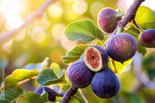 Ripe figs fruit on tree branch in the garden