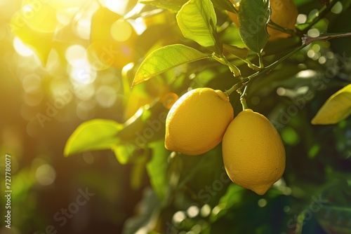 Ripe lemons on tree branch in the garden