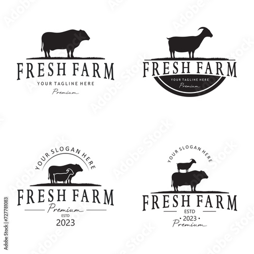 vintage organic animal farm logo premium retro silhouette for business, livestock, labels and badges.