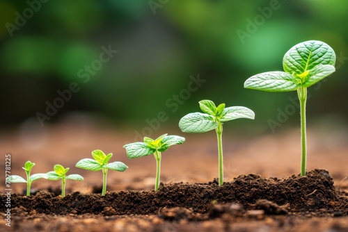 Green seedling growing step in soil with green leaves on blurred nature background, Concept of growth in new life and investment in green business 