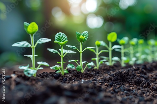 Green seedling growing in soil on blurred nature background, Concept of planting seedlings of Ecology, agriculture and environmental. 