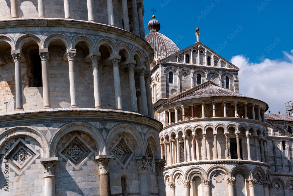 The famous leaning tower at the cathedral of Pisa