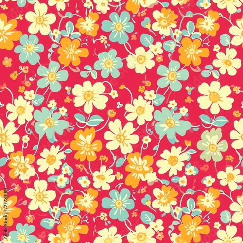Artistic Daisy Florals on Red Canvas