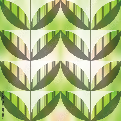 Geometric abstract background, stylized leaves, seamless pattern 