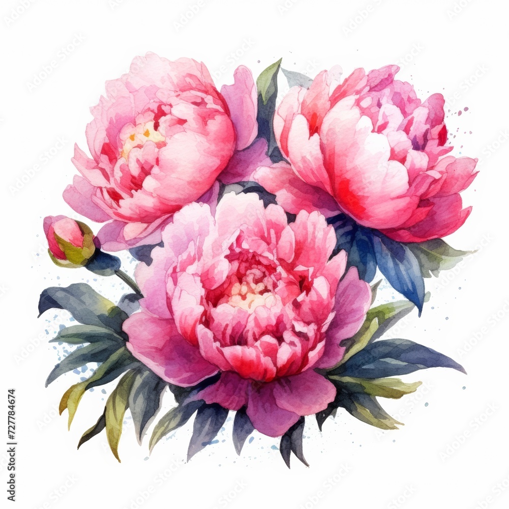 Pink Peonies Bouquet isolate on white background