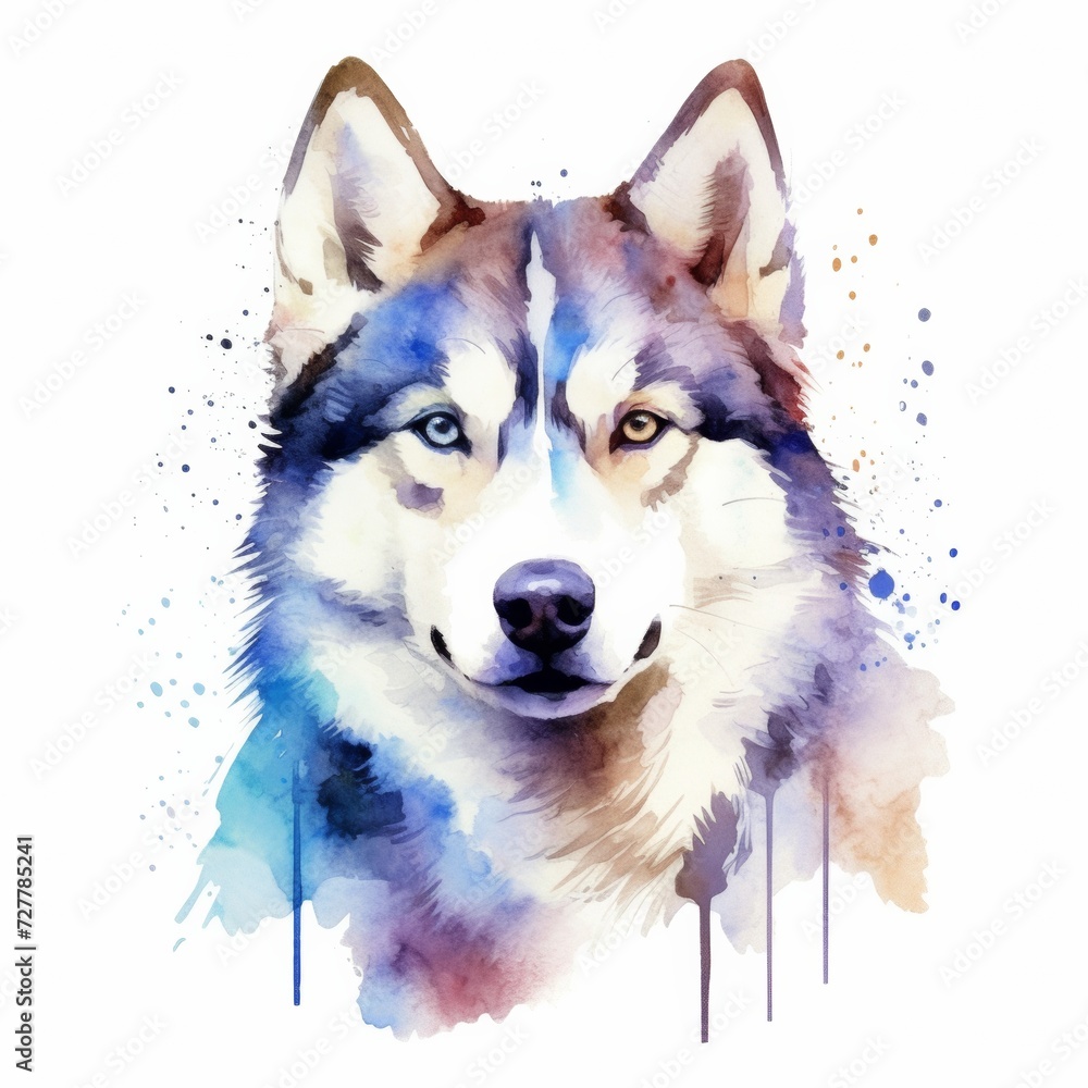 Watercolor husky dog isolate on white background Watercolor husky dog isolate on white background
