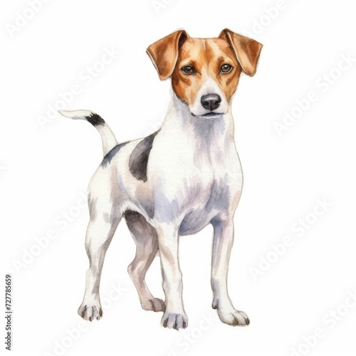Watercolor closeup portrait of cute Jack russel terrier breed puppy isolated on white background. Shorthair small-sized small terrier dog. Hand drawn sweet home pet. Greeting card design. Clip art © Bulder Creative