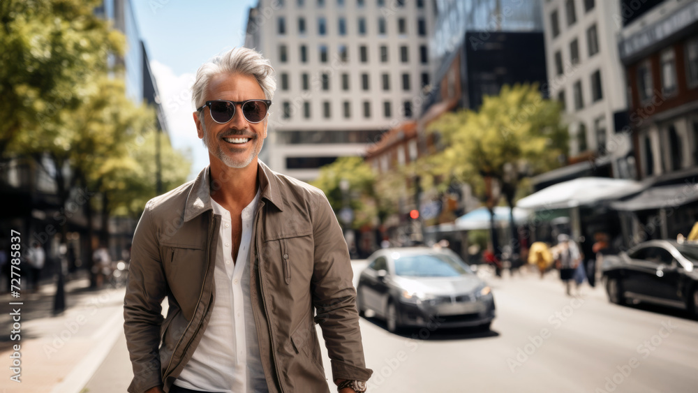portrait of a handsome mature man walking the city portrait of a handsome mature man walking the city