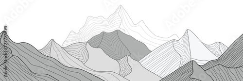 Mountain landscape stylization, line arts wallpaper, seamless border, banner, imitation of mountain ranges	