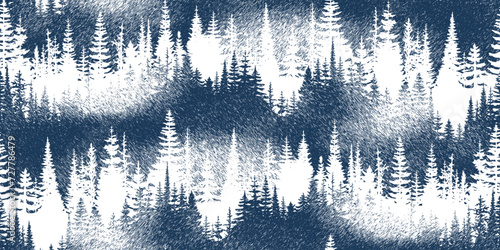 The forest in the fog, imitation of a pencil drawing, vector sketch, seamless pattern