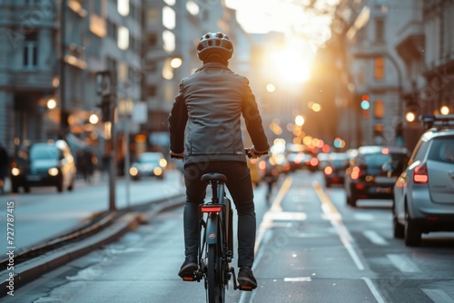 Person Riding a Bike on a City Street © lublubachka