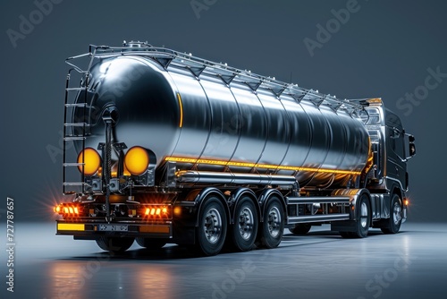 Large Silver Tanker Truck With Yellow Lights