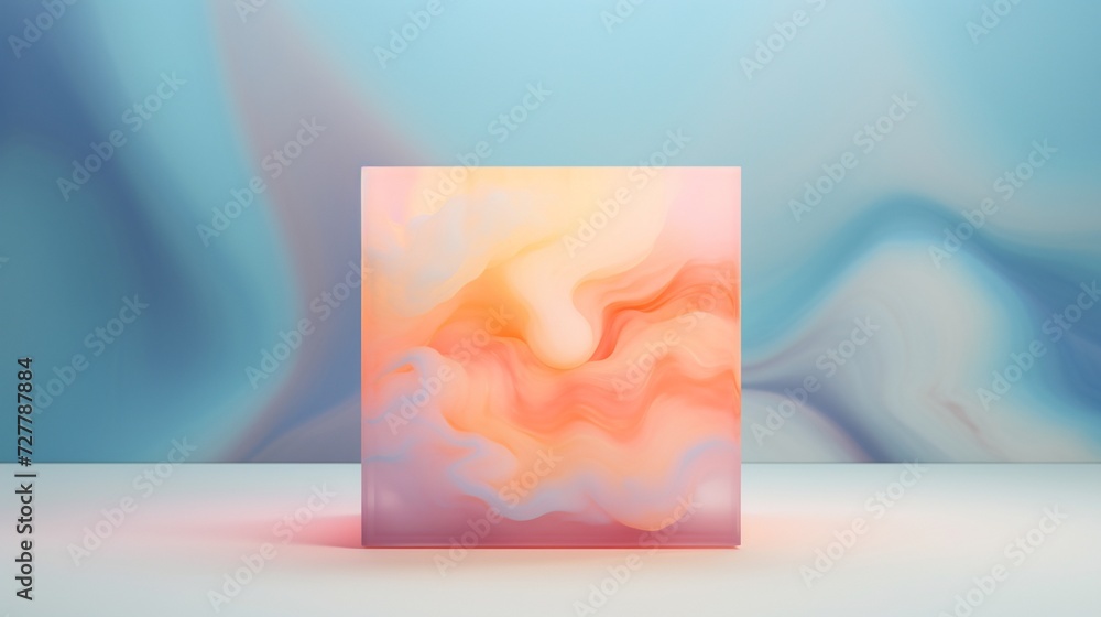 Φωτογραφία Trendsetting natural beauty podium in the shape of a cube, surrounded by a pastel coral and blue abstract aura, crafted for captivating product reveals on social platforms