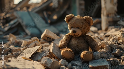 Brown Teddy Bear on Top of Rubble