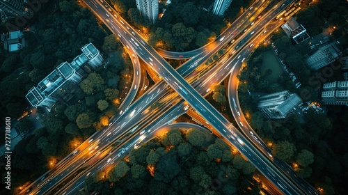 Aerial View of a City Intersection at Night