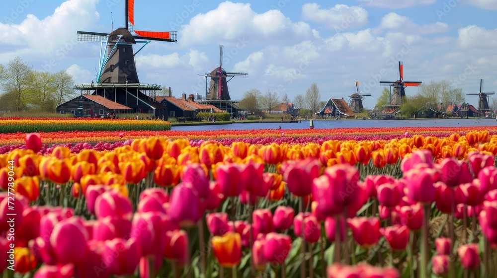 Tulip fields and windmills with 