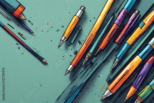 A close-up HD image of a colorful minimalistic illustration of a mechanical pencil with a sleek, modern design photo