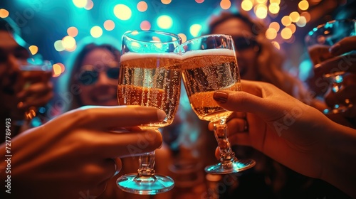 Celebration toast with drink shots, Club vibes. Generative AI. photo