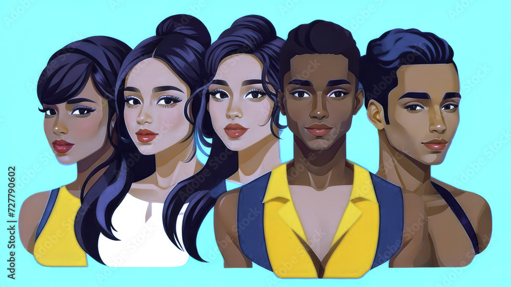 Gender diversity illustration, BIPOC diversity concept of different genders, people of colour illustration, pride, transgender individuals, LGBT+