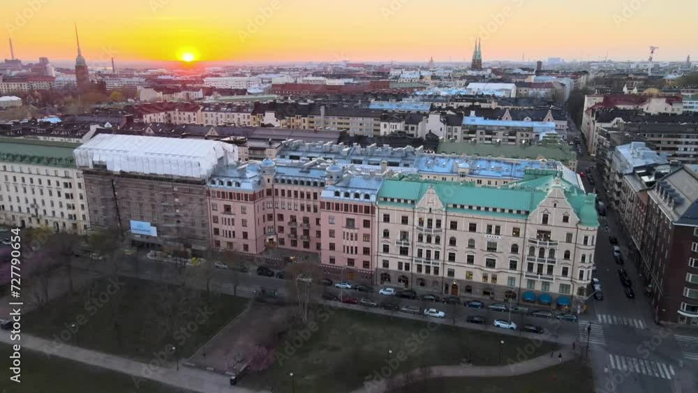 Aerial view of Kaivopuisto Park, known as Kaivopuisto in Finnish, in Helsinki during the evening. Aerial view of Kaivopuisto Park, known as Kaivopuisto in Finnish, in Helsinki during the evening.