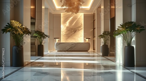 A lobby interior design, Elegant. Generative AI.