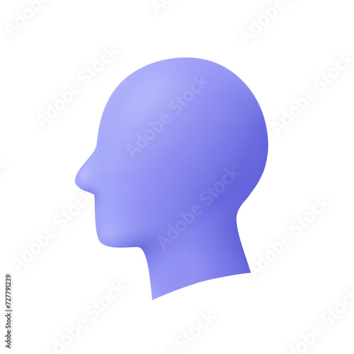 Human head profile. Head side view. 3d vector icon. Cartoon minimal style.
