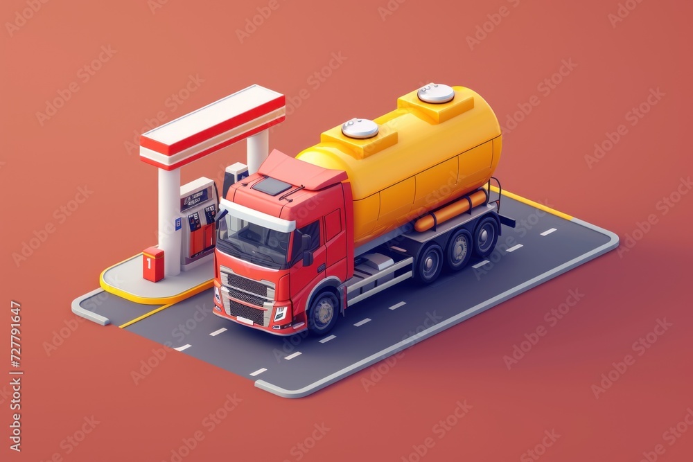 Red and Yellow Truck Parked at Gas Station Red and Yellow Truck Parked at Gas Station