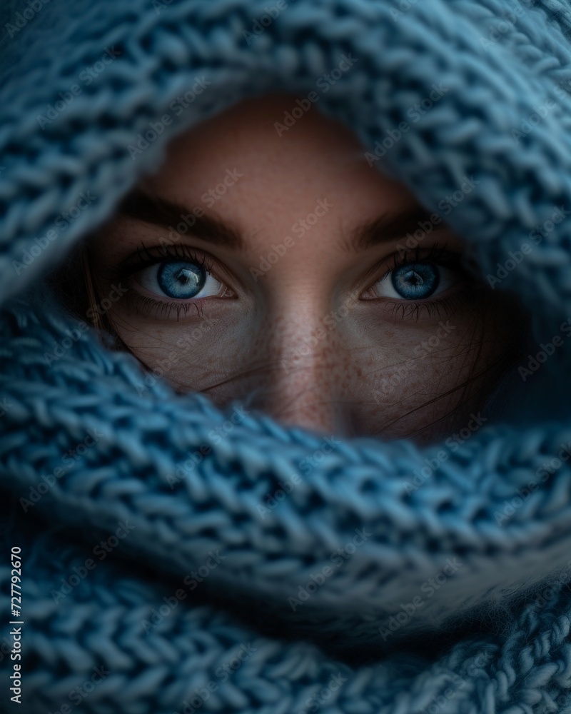 Woman With Blue Eyes Wrapped in Blanket Woman With Blue Eyes Wrapped in Blanket