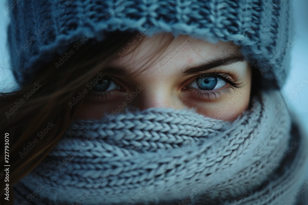Close-Up of a Person Wearing a Hat and Scarf Close-Up of a Person Wearing a Hat and Scarf