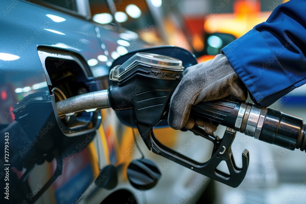Person Pumping Gas Into Car at Gas Station Person Pumping Gas Into Car at Gas Station